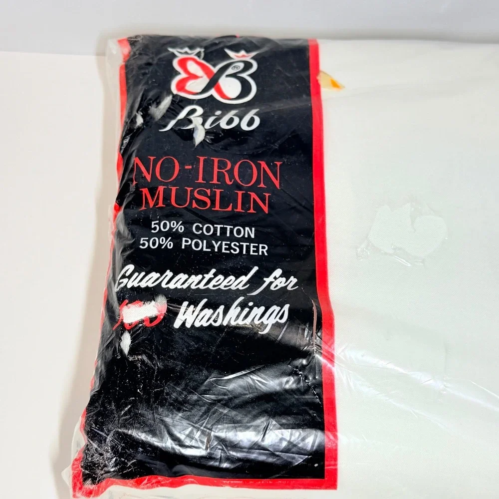 Vintage Bibb No Iron Muslin King Flat Sheet White 108x115 Made in USA New